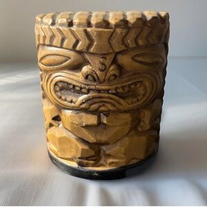 Vintage Mid Century Brown Tiki Salt Pepper Shaker Set Aloha Hawaii Luau